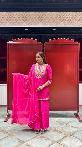 Rani Pink Floral Kurti Set