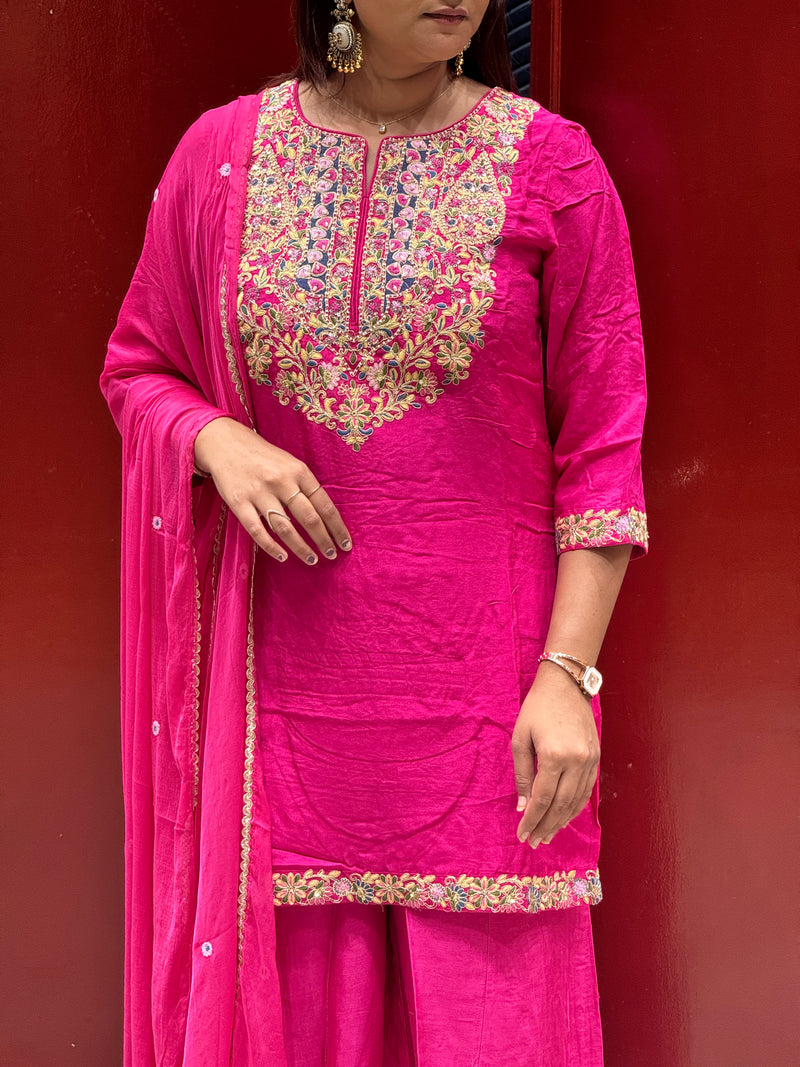 Rani Pink Floral Kurti Set