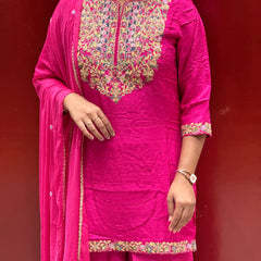 Rani Pink Floral Kurti Set