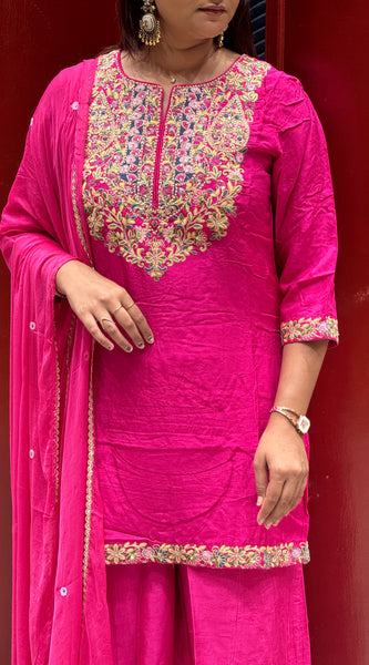 Rani Pink Floral Kurti Set