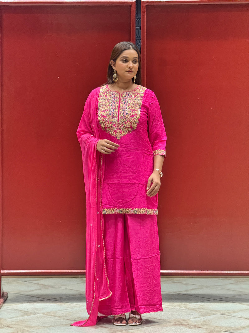 Rani Pink Floral Kurti Set