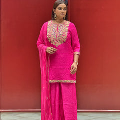 Rani Pink Floral Kurti Set