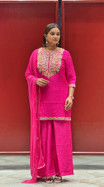 Rani Pink Floral Kurti Set