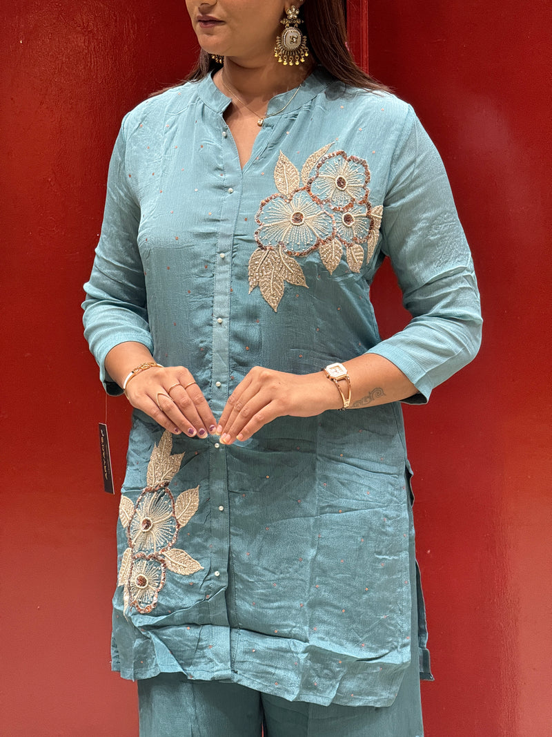 Teal Blue Floral Co-Ord Set