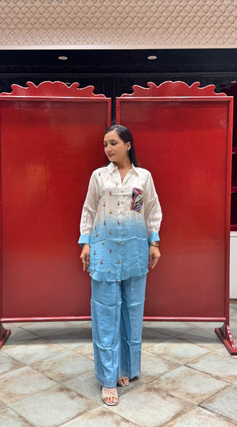 White & Blue Co-Ord Set