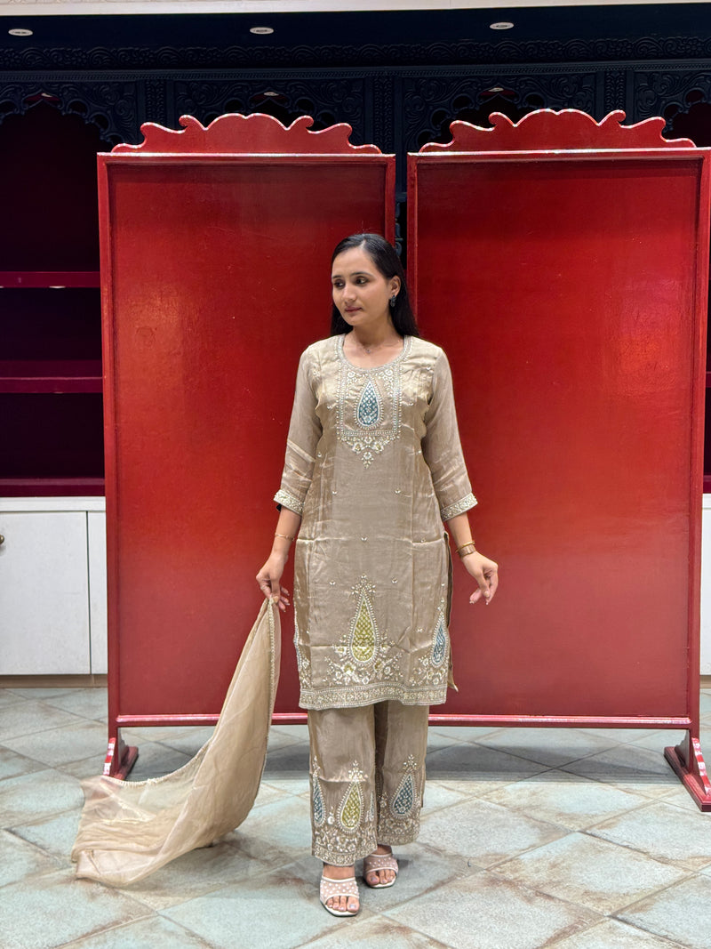 Taupe Gold Kurti Set