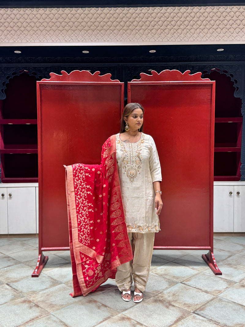 Ivory Tissue Kurti Set