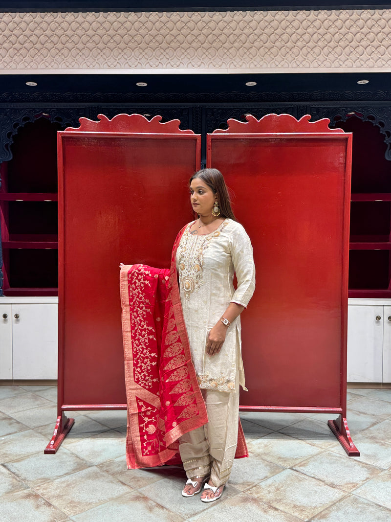 Ivory Tissue Kurti Set