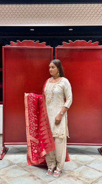 Ivory Tissue Kurti Set