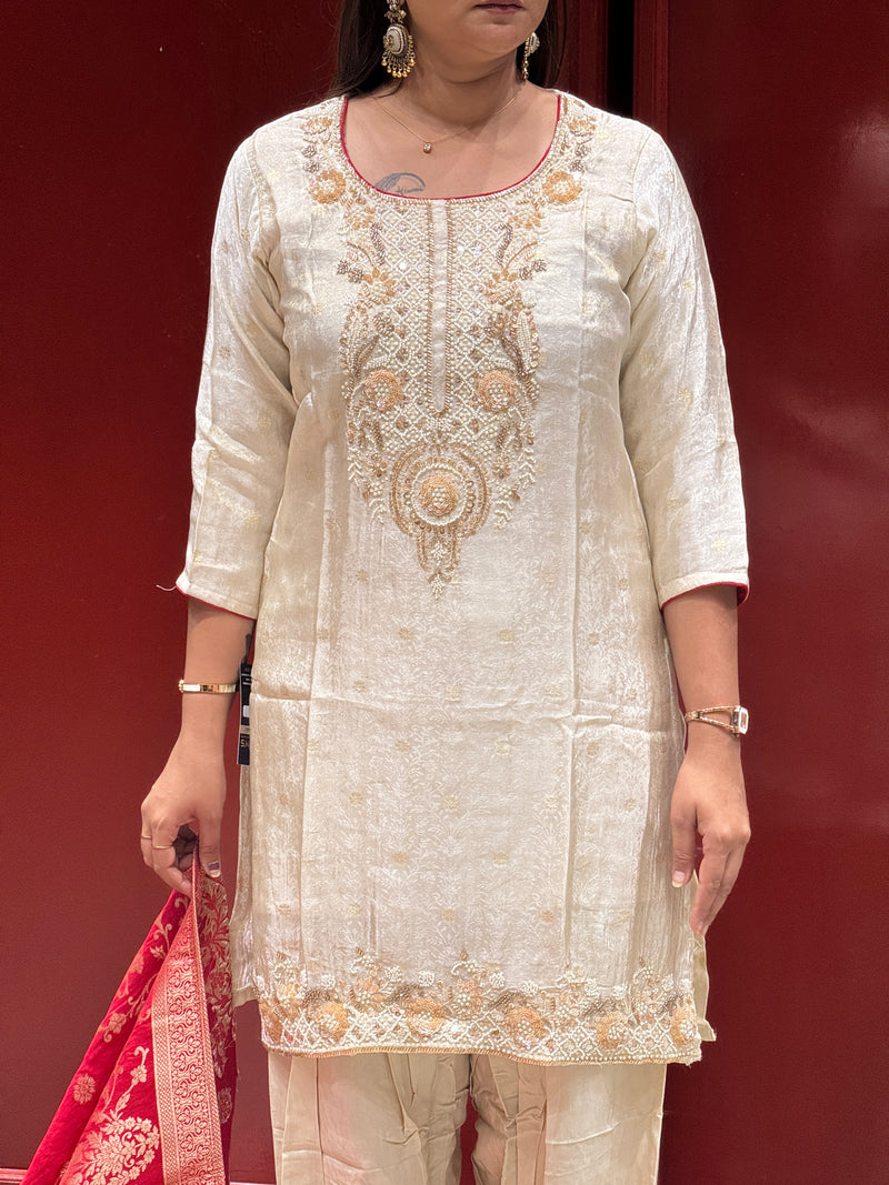 Ivory Tissue Kurti Set