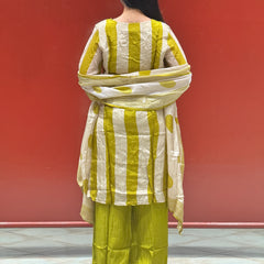 Olive & Beige Striped Kurti Set