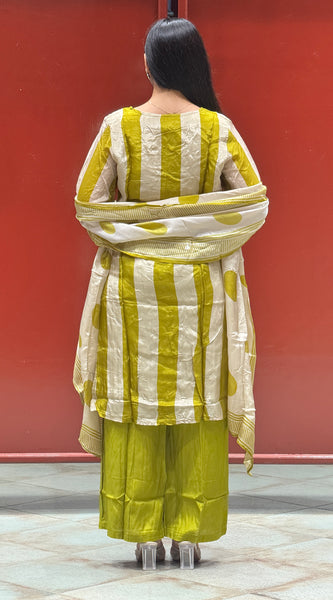 Olive & Beige Striped Kurti Set