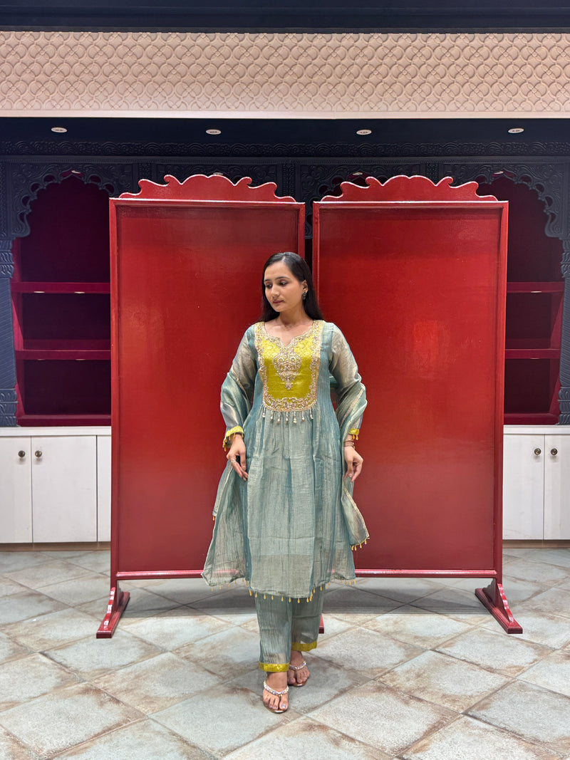 Sage Blue & Lime Kurti Set