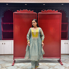 Sage Blue & Lime Kurti Set