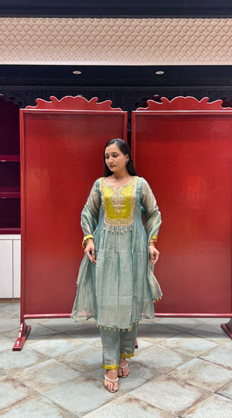 Sage Blue & Lime Kurti Set