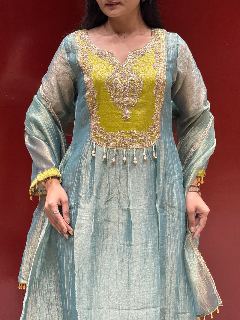 Sage Blue & Lime Kurti Set