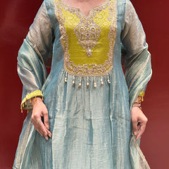 Sage Blue & Lime Kurti Set
