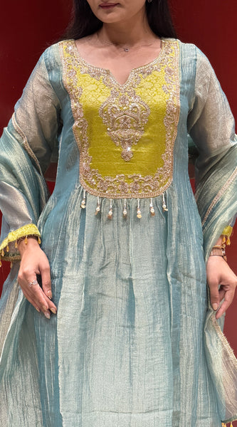 Sage Blue & Lime Kurti Set