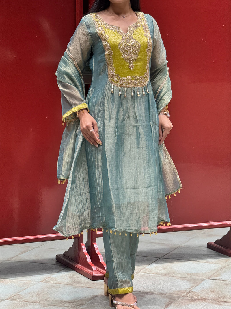 Sage Blue & Lime Kurti Set