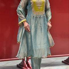 Sage Blue & Lime Kurti Set