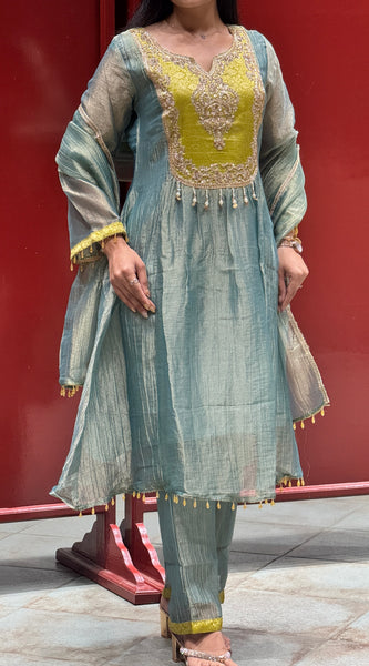 Sage Blue & Lime Kurti Set