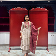 Taupe & Maroon Kurti Set