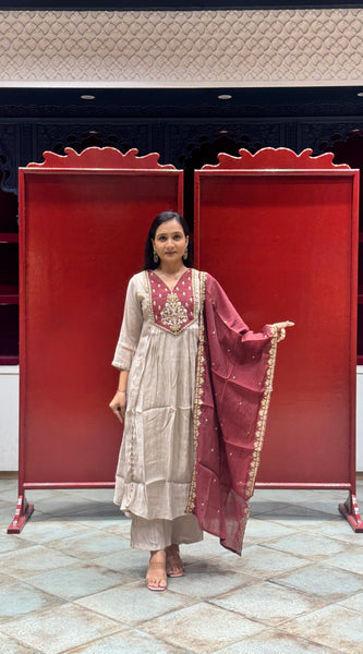 Taupe & Maroon Kurti Set