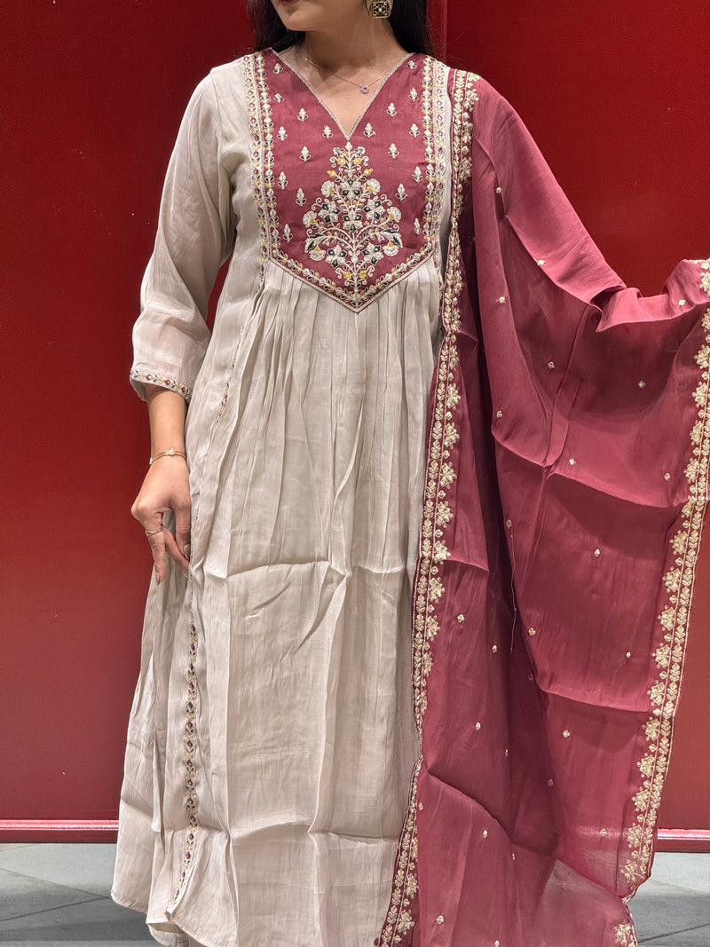 Taupe & Maroon Kurti Set