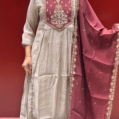 Taupe & Maroon Kurti Set