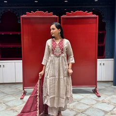 Taupe & Maroon Kurti Set