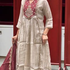Taupe & Maroon Kurti Set