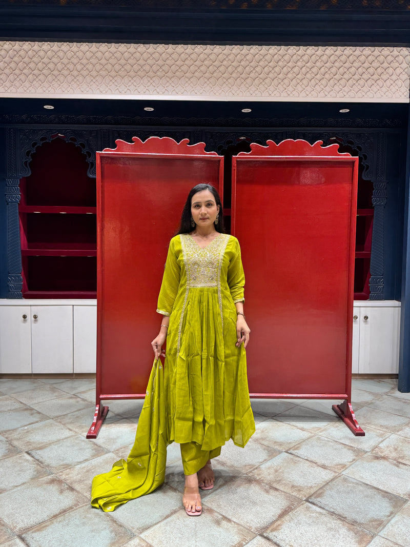 Lime Green Zardozi Kurti Set