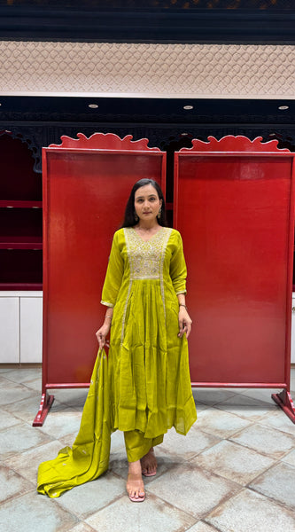 Lime Green Zardozi Kurti Set