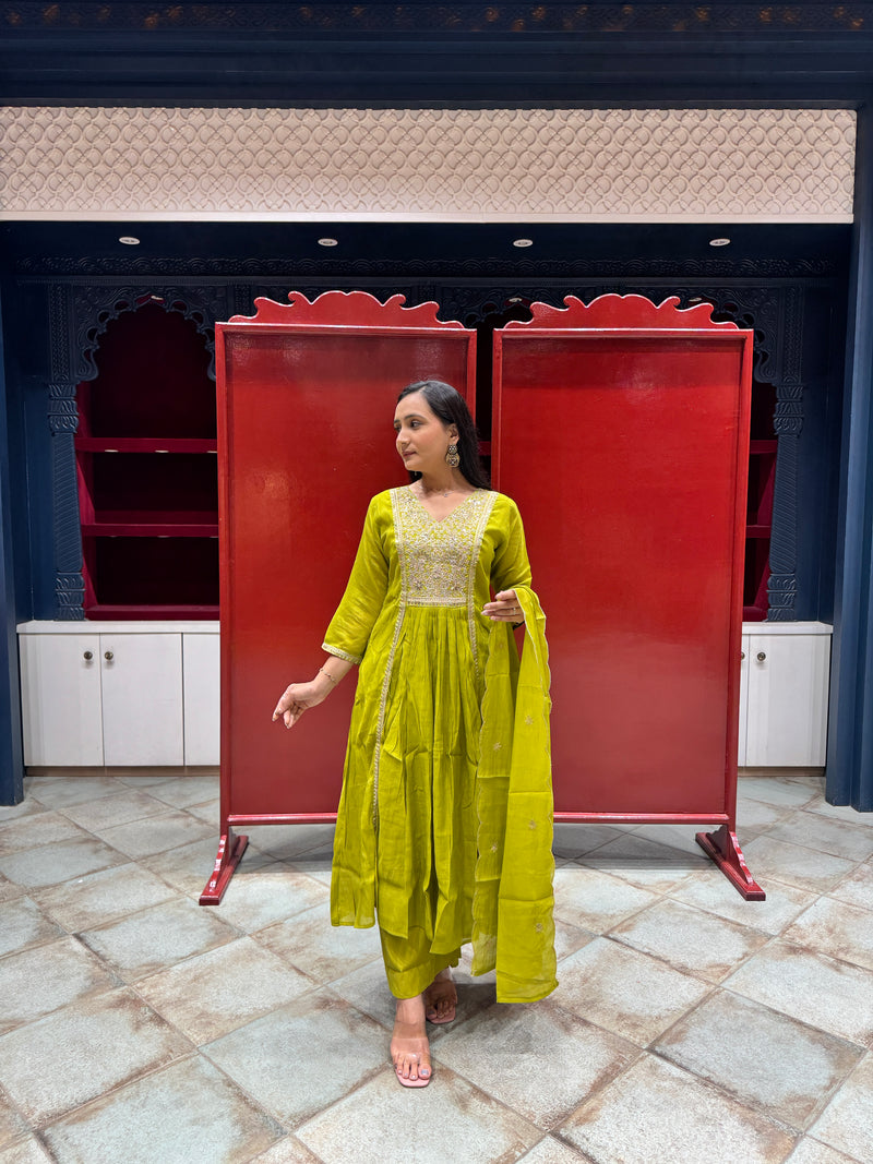 Lime Green Zardozi Kurti Set