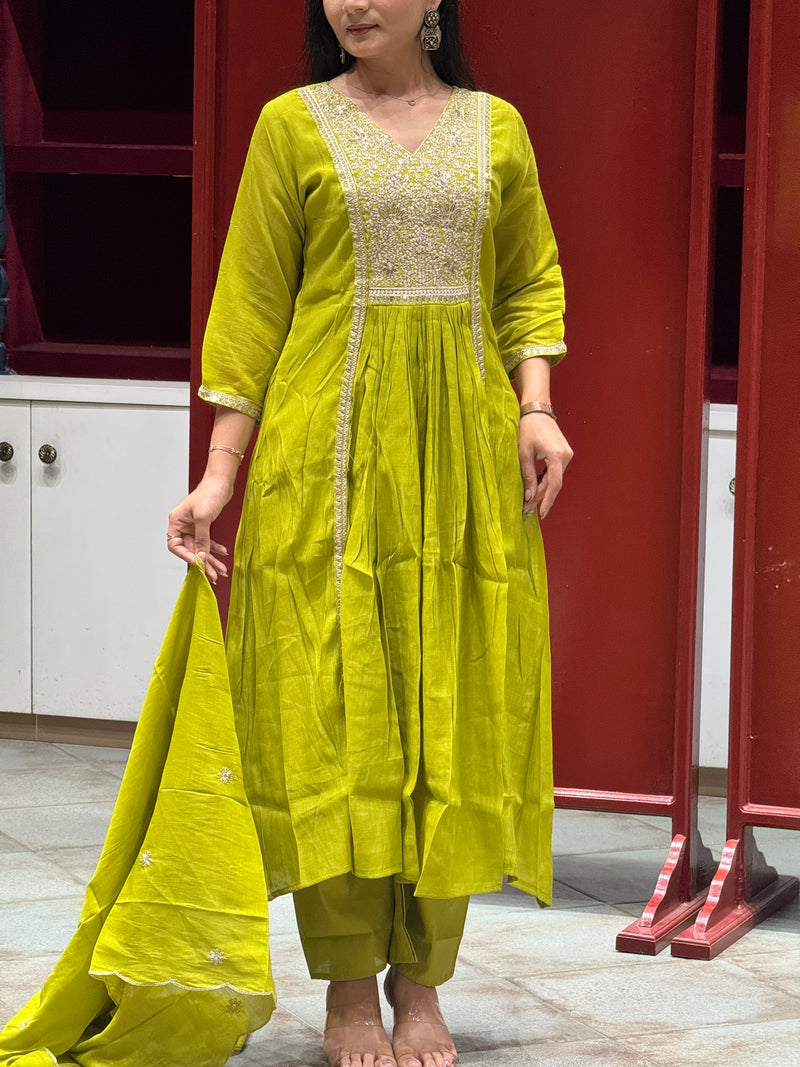 Lime Green Zardozi Kurti Set