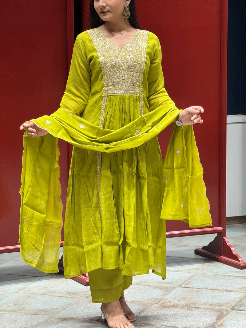 Lime Green Zardozi Kurti Set