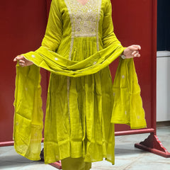 Lime Green Zardozi Kurti Set