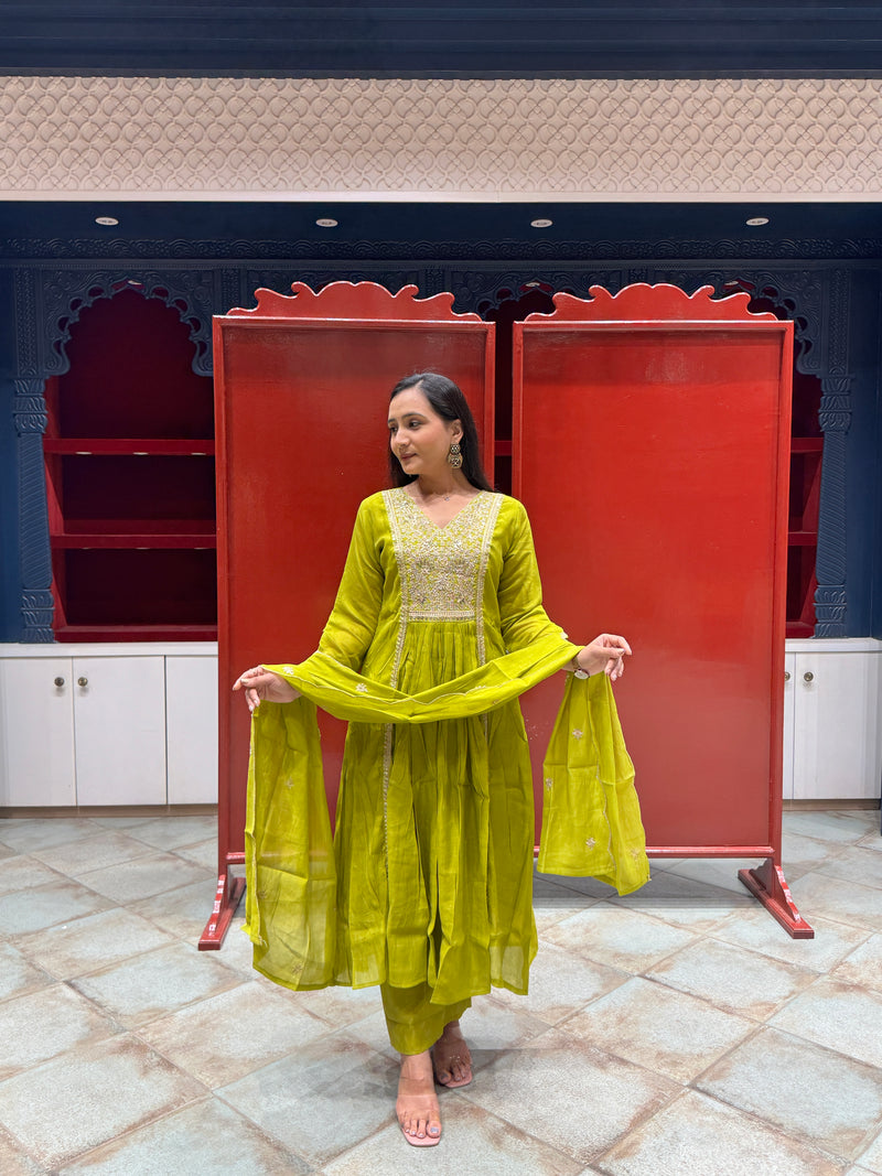 Lime Green Zardozi Kurti Set