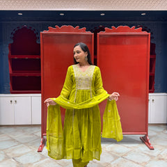 Lime Green Zardozi Kurti Set