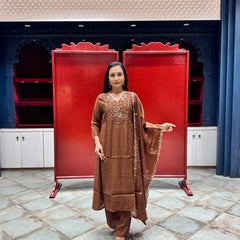 Chocolate Brown Zardozi Kurti Set