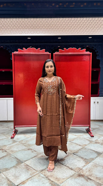 Chocolate Brown Zardozi Kurti Set