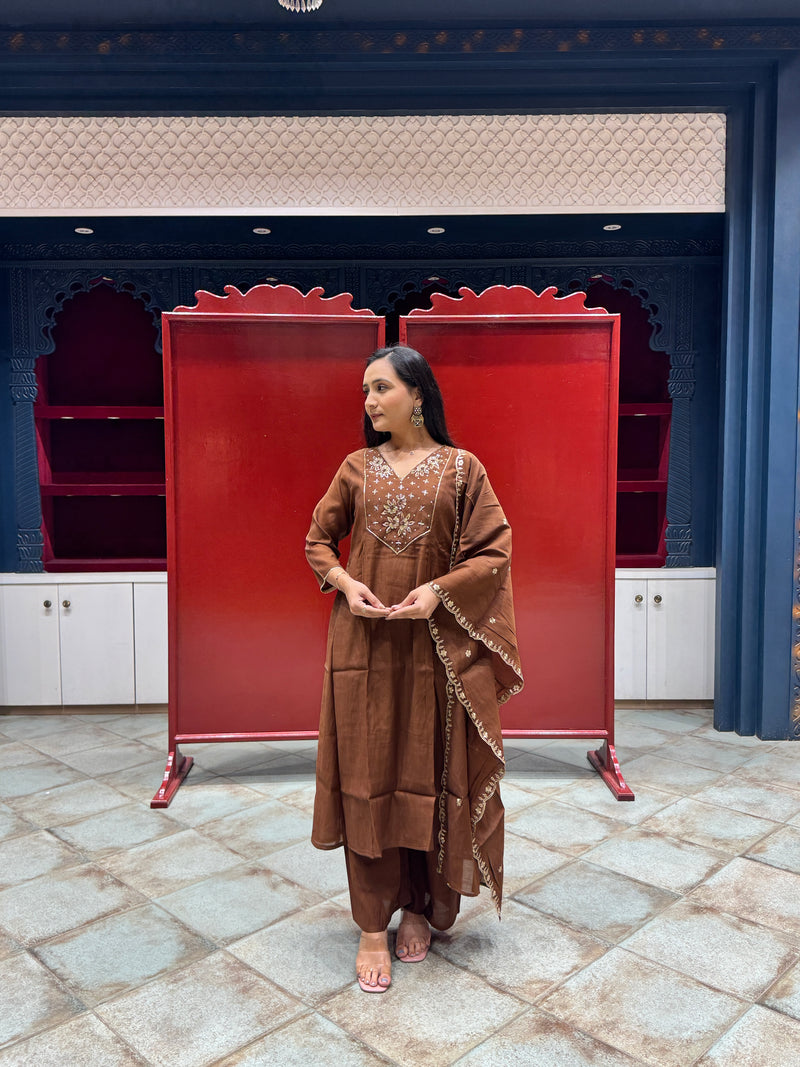 Chocolate Brown Zardozi Kurti Set