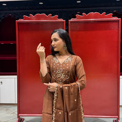 Chocolate Brown Zardozi Kurti Set
