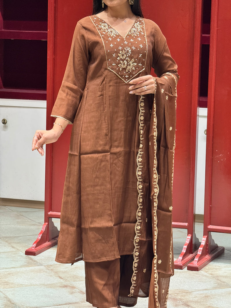 Chocolate Brown Zardozi Kurti Set