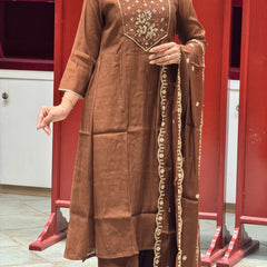 Chocolate Brown Zardozi Kurti Set