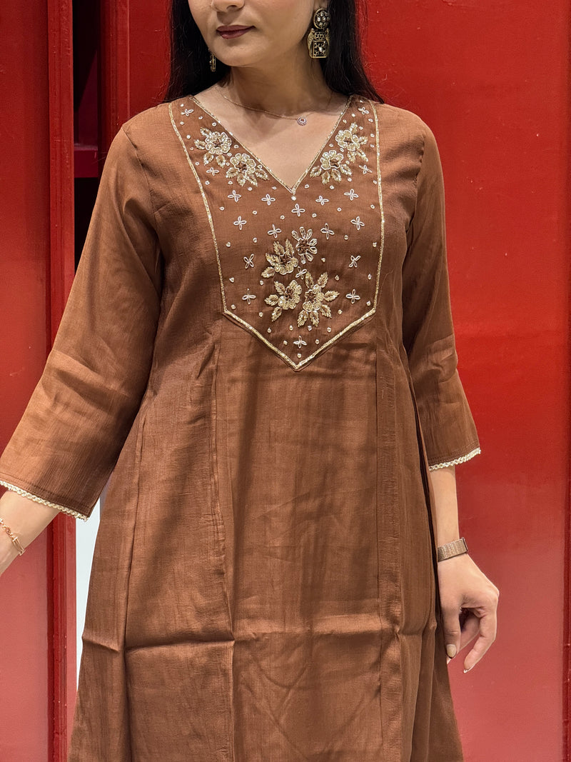 Chocolate Brown Zardozi Kurti Set