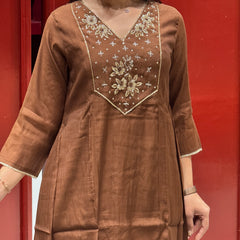 Chocolate Brown Zardozi Kurti Set