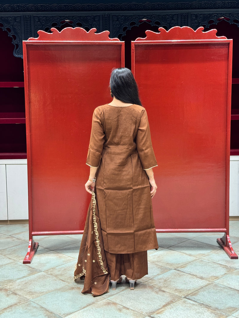 Chocolate Brown Zardozi Kurti Set