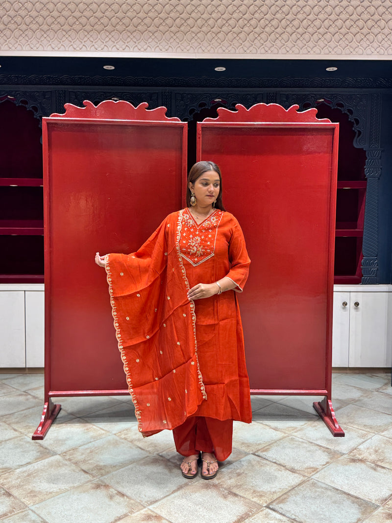 Rust Orange Kurti Set
