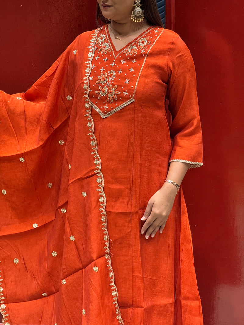 Rust Orange Kurti Set